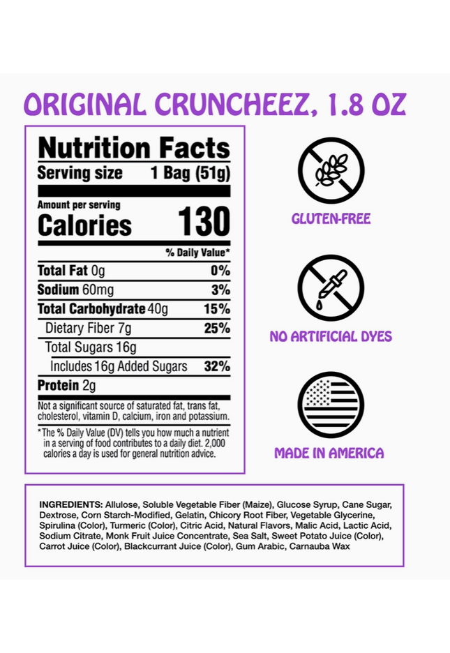 Sour Cruncheez Gummy Candy: Gf, Prebiotics, Low Sugar