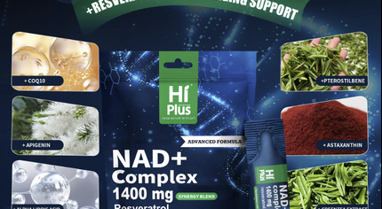 HiPlus® NAD+ Berry Drink 1400 mg — Advanced Liposomal Delivery with Green Tea, Astaxanthin, Resveratrol, CoQ10, PQQ & Alpha-Lipoic Acid — Supports Cellular Energy & Healthy Aging — 20 Pack